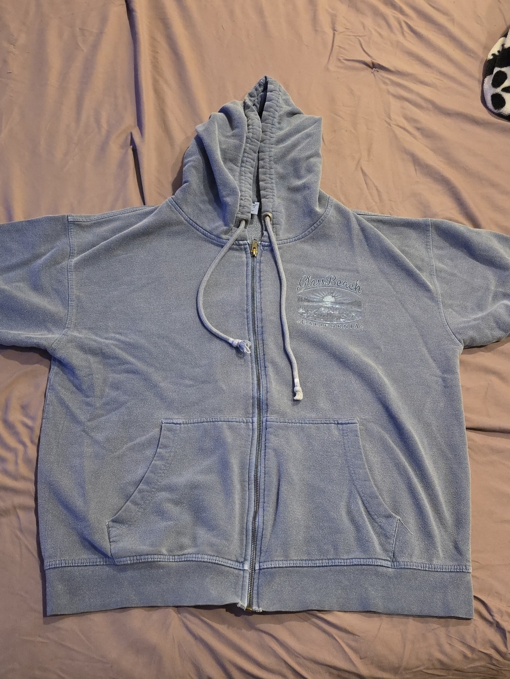 Blue Zip-Up Hooded Sweatshirt with Embroidered Chest Logo